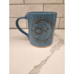Sun Moon Blue Ceramic Mug‎ 16 oz Handmade Studio Pottery  Celestial Coffee Cup